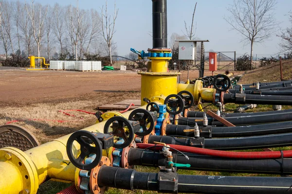 Produção Gás Tubos Distribuição Gasoduto Gasoduto Metano Vista — Fotografia de Stock