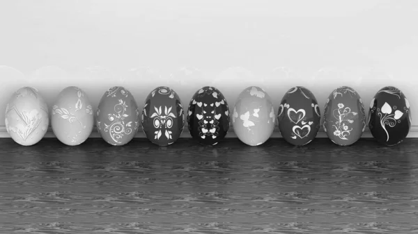 Ilustrace Velikonoční Vajíčka Série Vejce Zdobená Černě Bíle — Stock fotografie