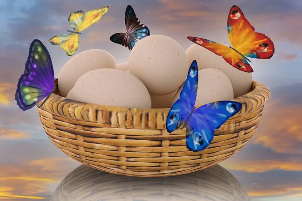 Иллюстрация Яйцо Яйца Здоровая Натуральная Пища Еда Весеннее Изображение Корзиной — стоковое фото