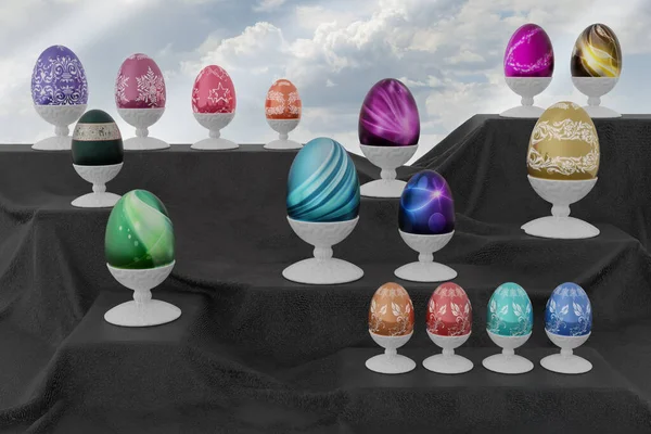 Illustratie Pasen Eieren Versierd Voor Lente Festiviteiten Gekleurde Eiergroep Lente — Stockfoto