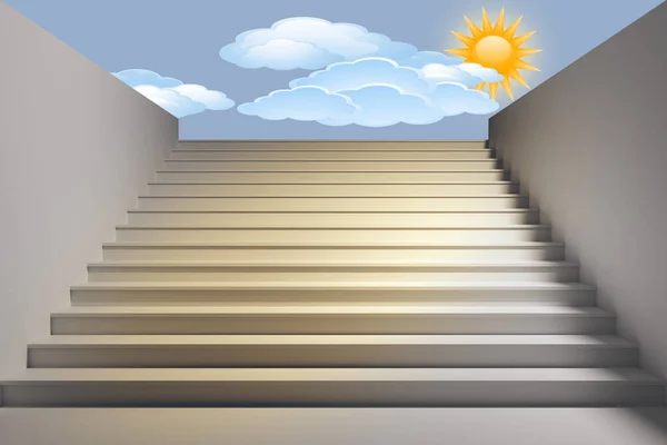 Illustration Architecture Stairway Climbs Space Background City Sky Clouds — Foto Stock