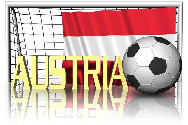 オーストリア 手前にサッカーボールのついた国旗 スポーツサッカー 3Dイラスト — ストック写真