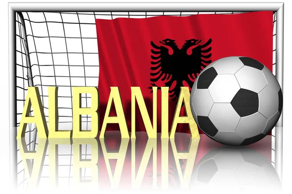 Albania Bandera Nacional Con Pelota Fútbol Primer Plano Fútbol Deportivo —  Fotos de Stock