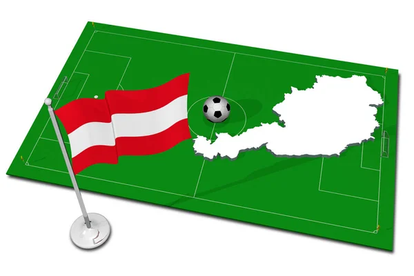 Rakousko Národní Vlajka Fotbalovým Míčem Popředí Sportovní Fotbal Ilustrace — Stock fotografie