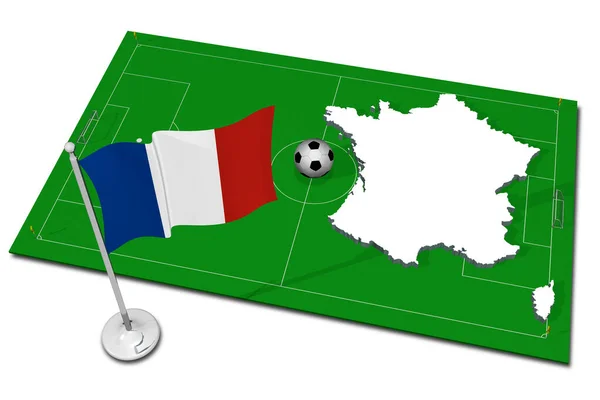 Στη Γαλλία Εθνική Σημαία Μπάλα Ποδοσφαίρου Στο Προσκήνιο Αθλητισμός Ποδόσφαιρο — Φωτογραφία Αρχείου