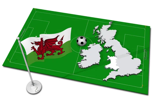 威尔士 以足球为前奏的国旗 运动足球 3D图解 — 图库照片