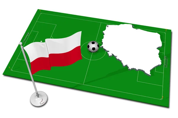 Polsko Národní Vlajka Fotbalovým Míčem Popředí Sportovní Fotbal Ilustrace — Stock fotografie