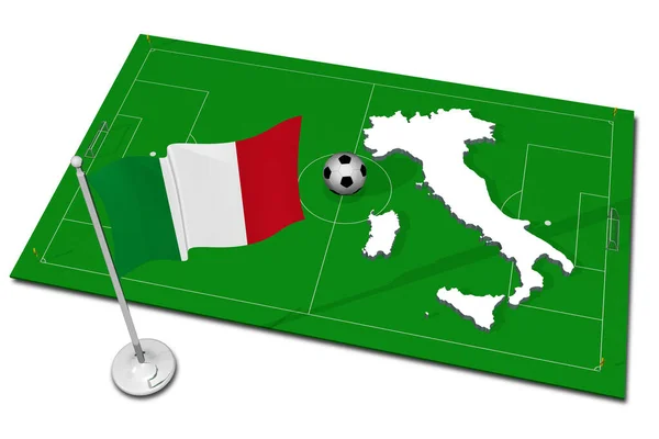 Italia Bandiera Nazionale Con Palla Calcio Primo Piano Calcio Sportivo — Foto Stock