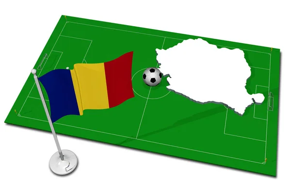Rumania Bandera Nacional Con Pelota Fútbol Primer Plano Fútbol Deportivo —  Fotos de Stock