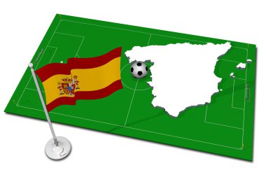 İspanya. Ön planda futbol topu olan ulusal bayrak. Spor futbolu - 3D Görüntü