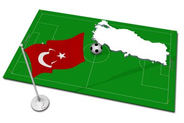 Hindi. Ön planda futbol topu olan ulusal bayrak. Spor futbolu - 3D Görüntü