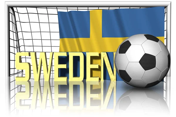 Швеция Государственный Флаг Футбольным Мячом Переднем Плане Спортивный Футбол Иллюстрация — стоковое фото