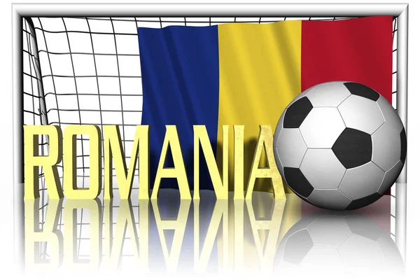 Roumanie Drapeau National Avec Ballon Football Premier Plan Football Sportif — Photo