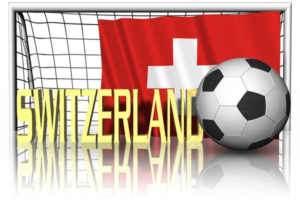 Suiza Bandera Nacional Con Pelota Fútbol Primer Plano Fútbol Deportivo —  Fotos de Stock