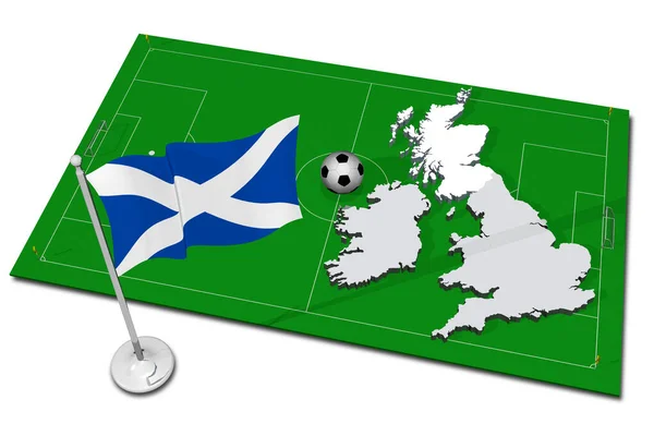 スコットランド 手前にサッカーボールのついた国旗 スポーツサッカー 3Dイラスト — ストック写真
