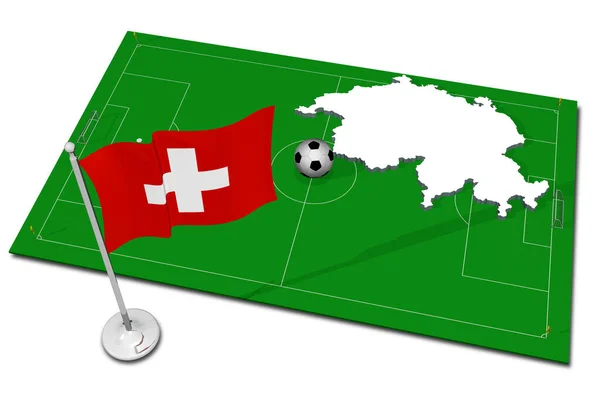 Suiza Bandera Nacional Con Pelota Fútbol Primer Plano Fútbol Deportivo —  Fotos de Stock