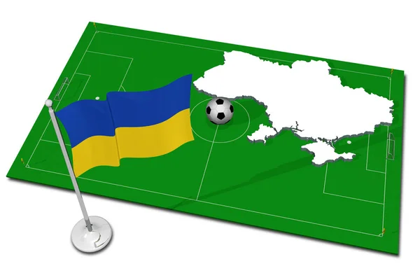 Ucrania Bandera Nacional Con Pelota Fútbol Primer Plano Fútbol Deportivo —  Fotos de Stock