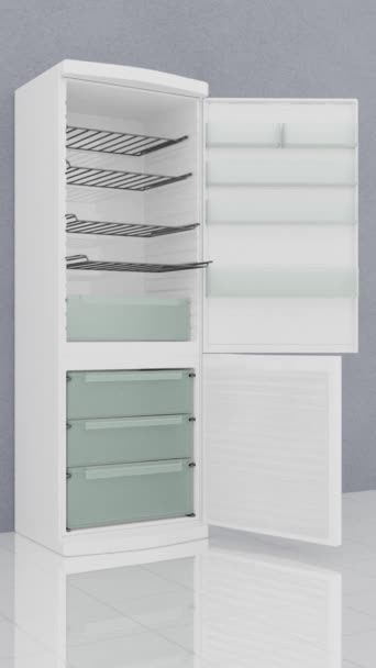 Фільм Ілюстрація Побутова Техніка Холодильник Ізольований Білому Тлі Два Двері — стокове відео