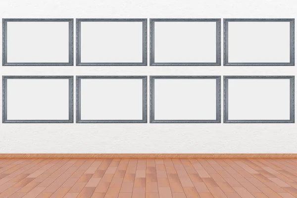 Frames Empty Paintings Display White Wall Eight Frames Empty Space — Stock Photo, Image