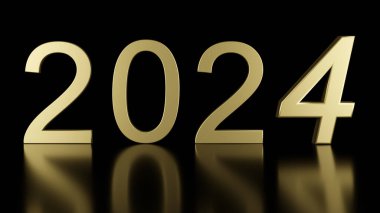 Üç boyutlu illüstrasyon. Yeni yıl 2024. Yeni Yıl, 2024. Yeni yılın gelişini kutlamak için kalabalık..