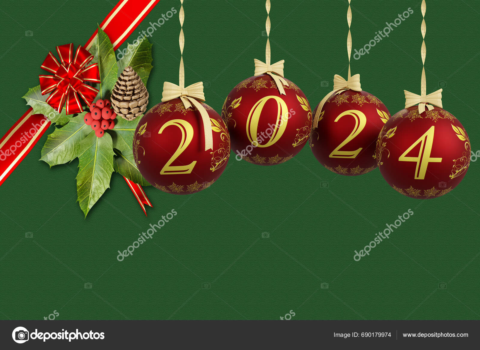 Illustration New Year 2024 New Year 2024 Numbers Christmas Decoration