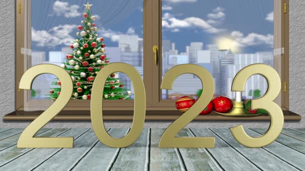 Video Illustration Neujahr 2024 Silvester 2024 Zahlen 2024 Löst 2023 — Stockvideo