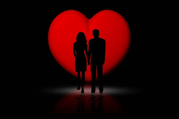 Liebendes Paar Mit Rotem Herzhintergrund — Stockfoto