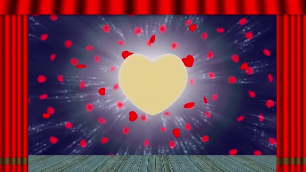 3Dイラストアニメーション 小さな赤い心は黄金の中心部を中心に回転します 愛とバレンタインデーのシンボル — ストック動画