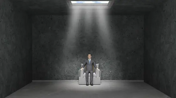 Osamělý Muž Křesle Opuštěném Prázdném Pokoji Světlo Okně Osvětluje Předmět Royalty Free Stock Fotografie