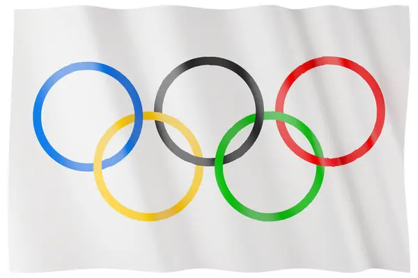 Bandera Olímpica Con Símbolo Oficial Los Juegos Olímpicos Círculos Continentes Fotos de stock libres de derechos