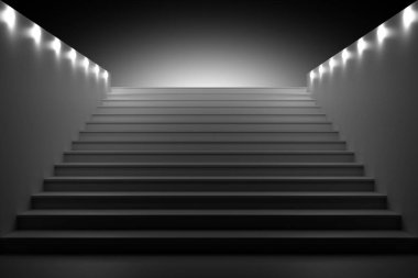 3d illustration. Architecture. Illuminated night staircase leading up to the illuminated background