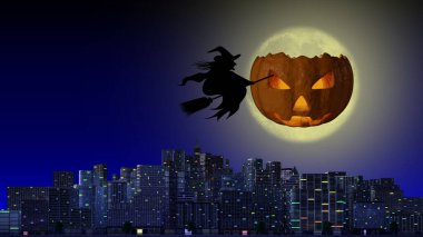 3d illustration. Halloween. Hag. Witch flying in the night. Occurrence in the autumn, winter, in the months of October, November, January clipart