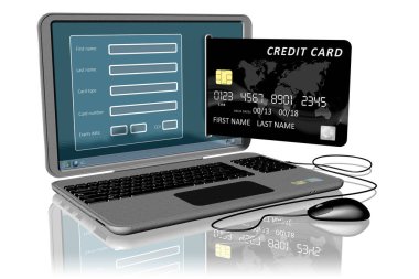 3D illustration. Electronic payment. Laptop and credit card as a symbol of online payments. 