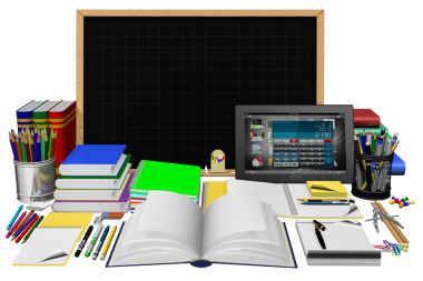 PNG. Şeffaf. Okulda, üniversitede, ofiste kullanılan kırtasiyeyle metni girmek için merkez karatahta.