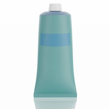 Beyaz arka planda izole edilmiş krem veya şampuan için plastik tüpün 3B modeli