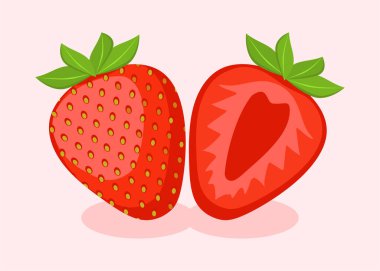 Çilekli meyve çizgi filmi vektör düz ilüstrasyonlar