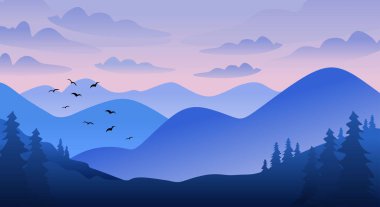 Güzel dağlar mavi eğimli arkaplan vektörü