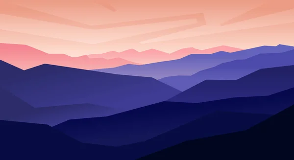 Natural Landscape Silhouette Hills Sky Purple Gradient Color Pink Background — Stock Vector