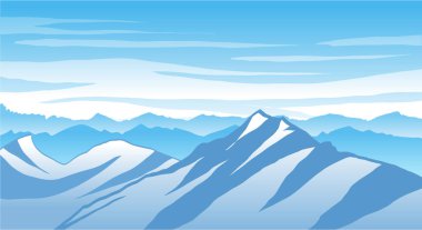 Icy mountains and clear blue sky background illustration clipart