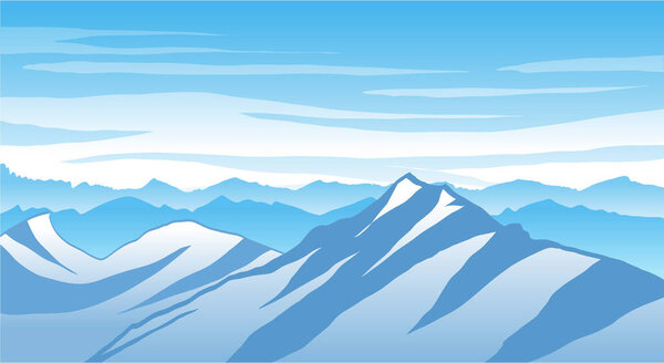 Icy mountains and clear blue sky background illustration