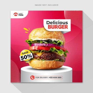 Hamburger yiyecekleri sosyal medya gönderme şablonu