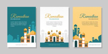 Düz tasarım ramazan İslami kutlama kartları koleksiyonu