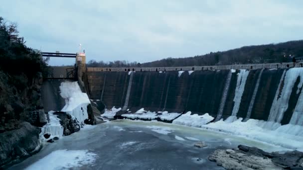 Drone Vista Presa Congelada Río Taylors Falls Minnesota — Vídeos de Stock