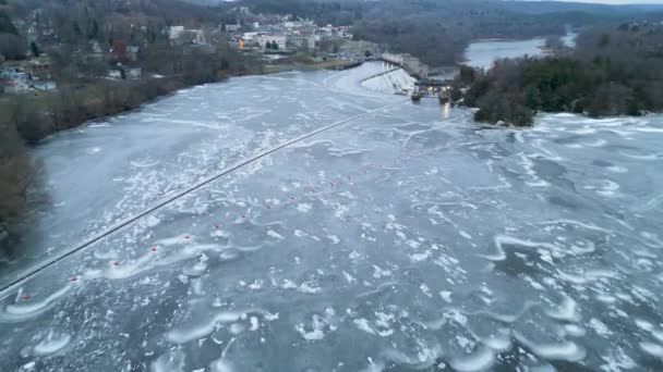 Vista Drone Represa Congelada Rio Taylors Falls Minnesota — Vídeo de Stock