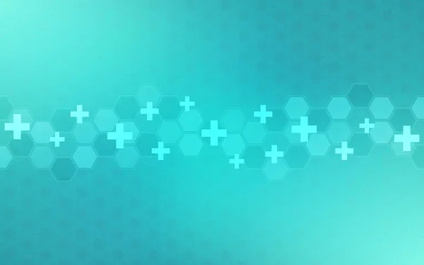 Illustration of a medical background with hexagons pattern and crosses.