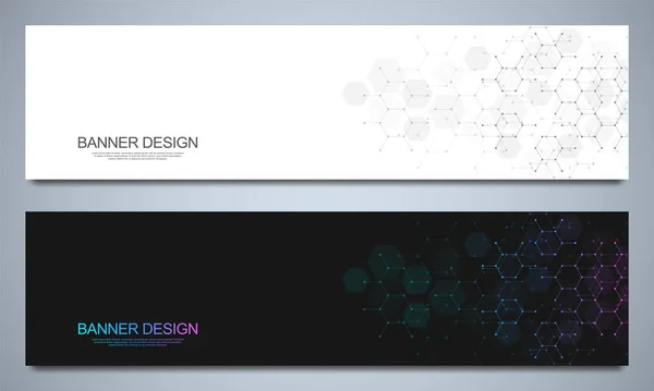 Banner Design Vorlagen Und Header Für Die Website Mit Molekularen — Stockvektor