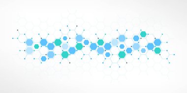Genetik mühendisliği ve moleküler yapı, altıgen DNA ağı, bilim kimyasal ve biyoteknoloji konsepti, yenilik teknolojisi, sağlık ve tıp tasarımı.