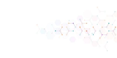 Genetik mühendisliği ve moleküler yapı, altıgen DNA ağı, bilim kimyasalı ve biyoteknoloji konsepti, yenilik teknolojisi, sağlık ve tıp tasarımı. Vektör illüstrasyonu
