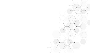 Genetik mühendisliği ve moleküler yapı, altıgen DNA ağı, bilim kimyasalı ve biyoteknoloji konsepti, yenilik teknolojisi, sağlık ve tıp tasarımı. Vektör illüstrasyonu