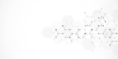 Genetik mühendisliği ve moleküler yapı, altıgen DNA ağı, bilim kimyasalı ve biyoteknoloji konsepti, yenilik teknolojisi, sağlık ve tıp tasarımı. Vektör illüstrasyonu
